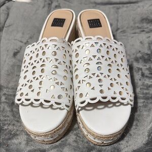 White House Black Market White and Gold Mules